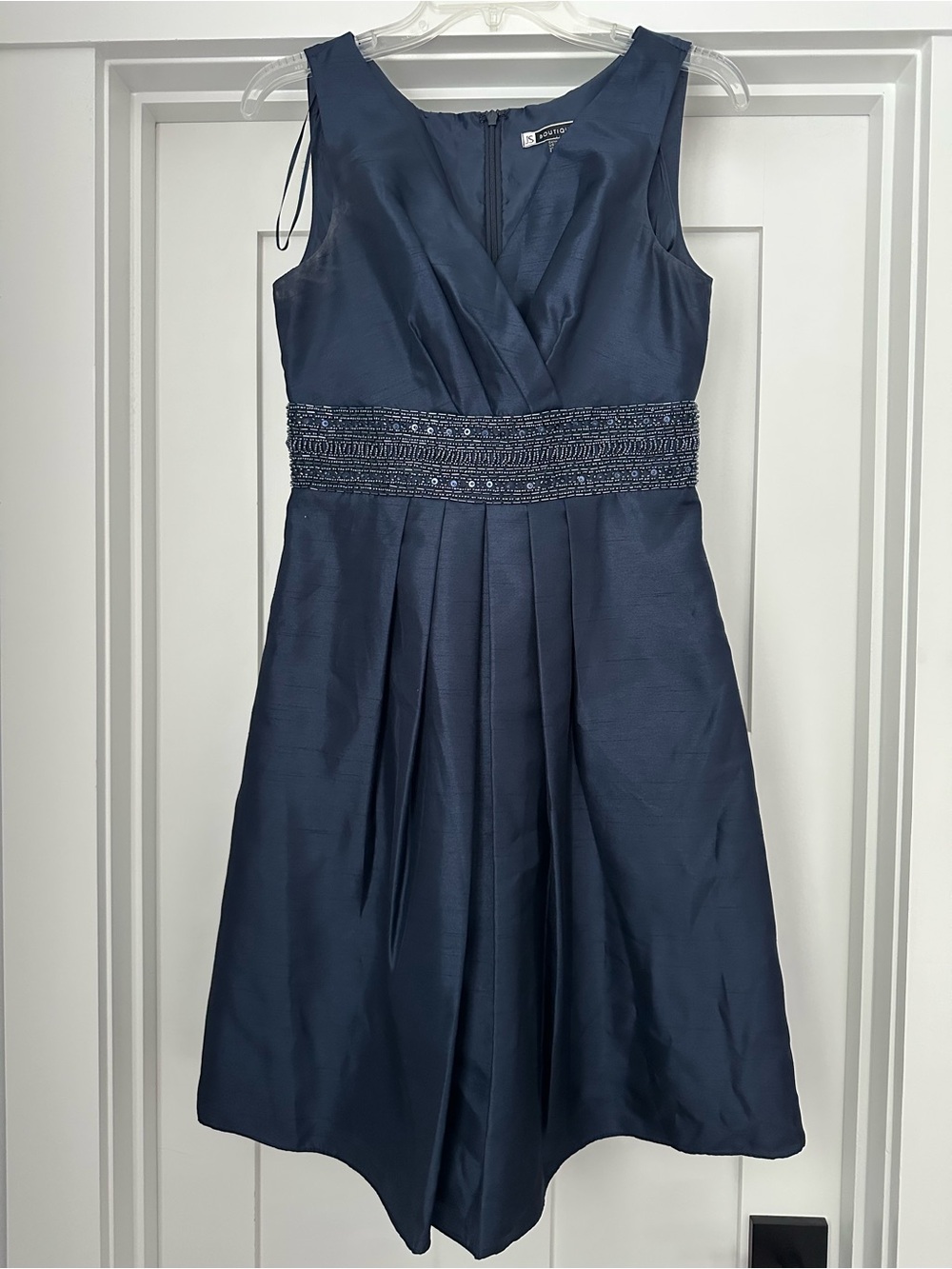 JS Boutique Navy Beaded Waist Formal Dress